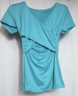 #ad #ad Women#x27;s Bright Turquoise Front Ruched Wrap Short Sleeve Shirt Top $12.99