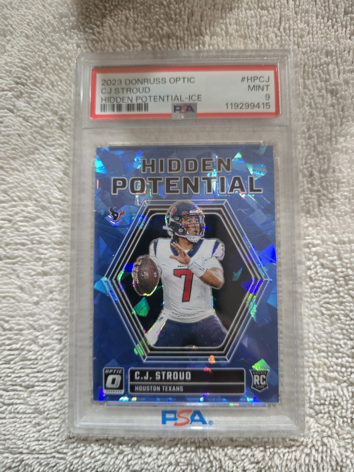 2023 PANINI DONRUSS OPTIC HIDDEN POTENTIAL ICE #HPCJ CJ STROUD RC 7/15 PSA 9