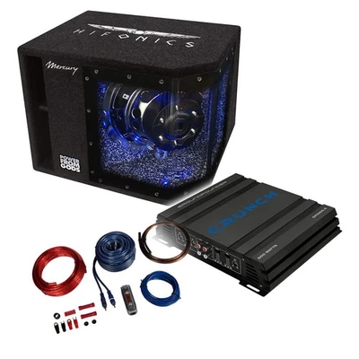 HIFONICS/CRUNCH Basspaket GPX-500.2 Endstufe+MR10BP 25cm Subwoofer+Kabelset-600W