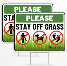 2PC Stay Off Grass Sign with Stake, 17 Inches by 13 Inches - Corrugated Plastic