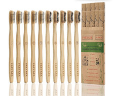 Bamboo Toothbrushes 10 Pack Biodegradable Soft Medium Charcoal Bristles
