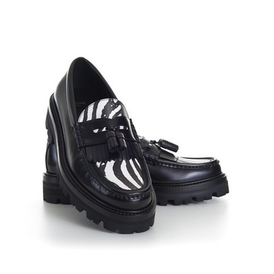 CELINE 970$ Herren schwarz Leder Margaret Halbschuh - Quasten, klobig, Zebram...