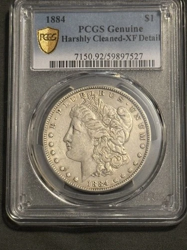 1884 Silver Morgan Dollar PCGS XF Detail Harshly Cleaned Nice Coin See Pics