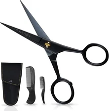 5" Professional German Beard & Mustache Scissors with 2 Comb & Carrying Pouch...