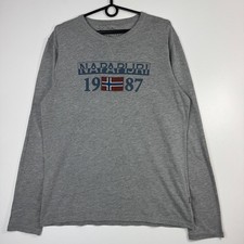 Napapijri 1987 Logo Long Sleeve T-Shirt Grey Mens Size M