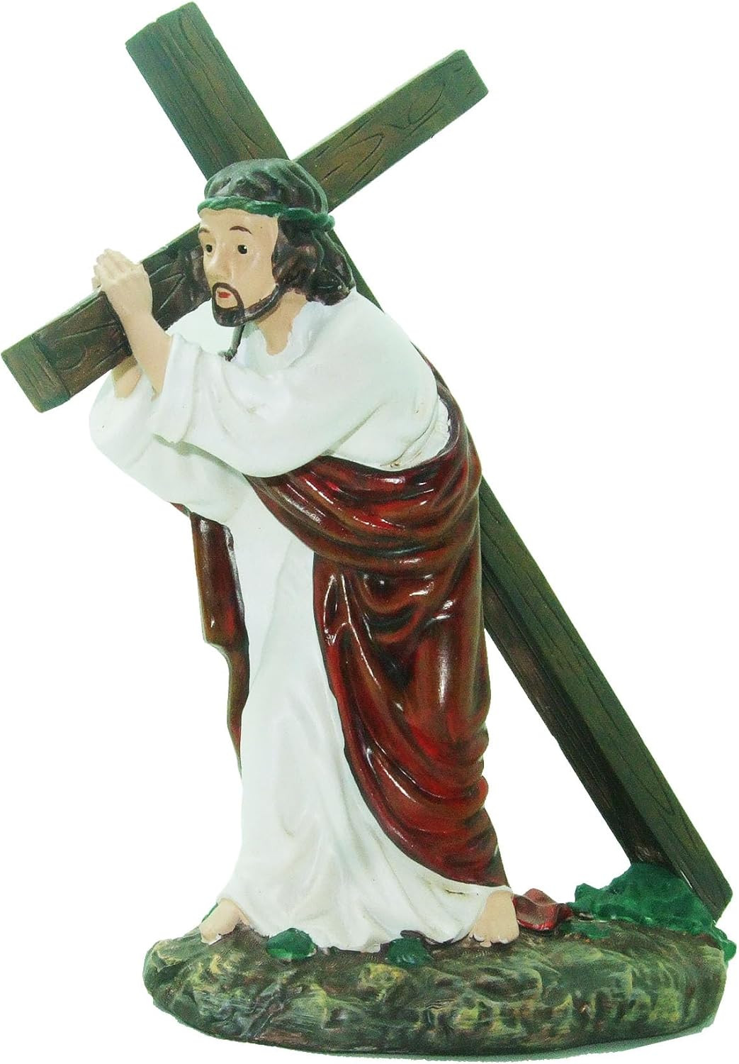 Jesus Carrying the Cross Figurine 8" Large Size, White Resin, Inspirational NEW