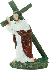 Jesus Carrying the Cross Figurine 8" Large Size, White Resin, Inspirational NEW