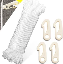 50 Feet Flag Pole Halyard Rope + 4 Pcs Snap Hooks + 50 Ft Rope, Beige 