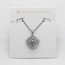 New Kendra Scott Kacey Silver Filigree Long Pendant Necklace