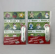NEW (2) Stravina Personalized “STEVEN” Christmas Wrapping Paper Sheet w/Bow