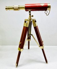 Luxury Vintage Brass Telescope on Wooden Tripod Heritage Maritime Decor Item