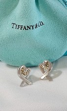 Tiffany  Co. Sterling Silver 925 Paloma Picasso Loving Heart Stud Earrings.