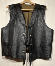 Concho Biker Leather Vest Black no tag Chest 44" Length 24" Brand Joo Kay VTG