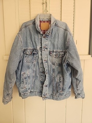 Levi's Vintage 80s Denim Trucker Jacket Size XL Flannel Lined USA Made