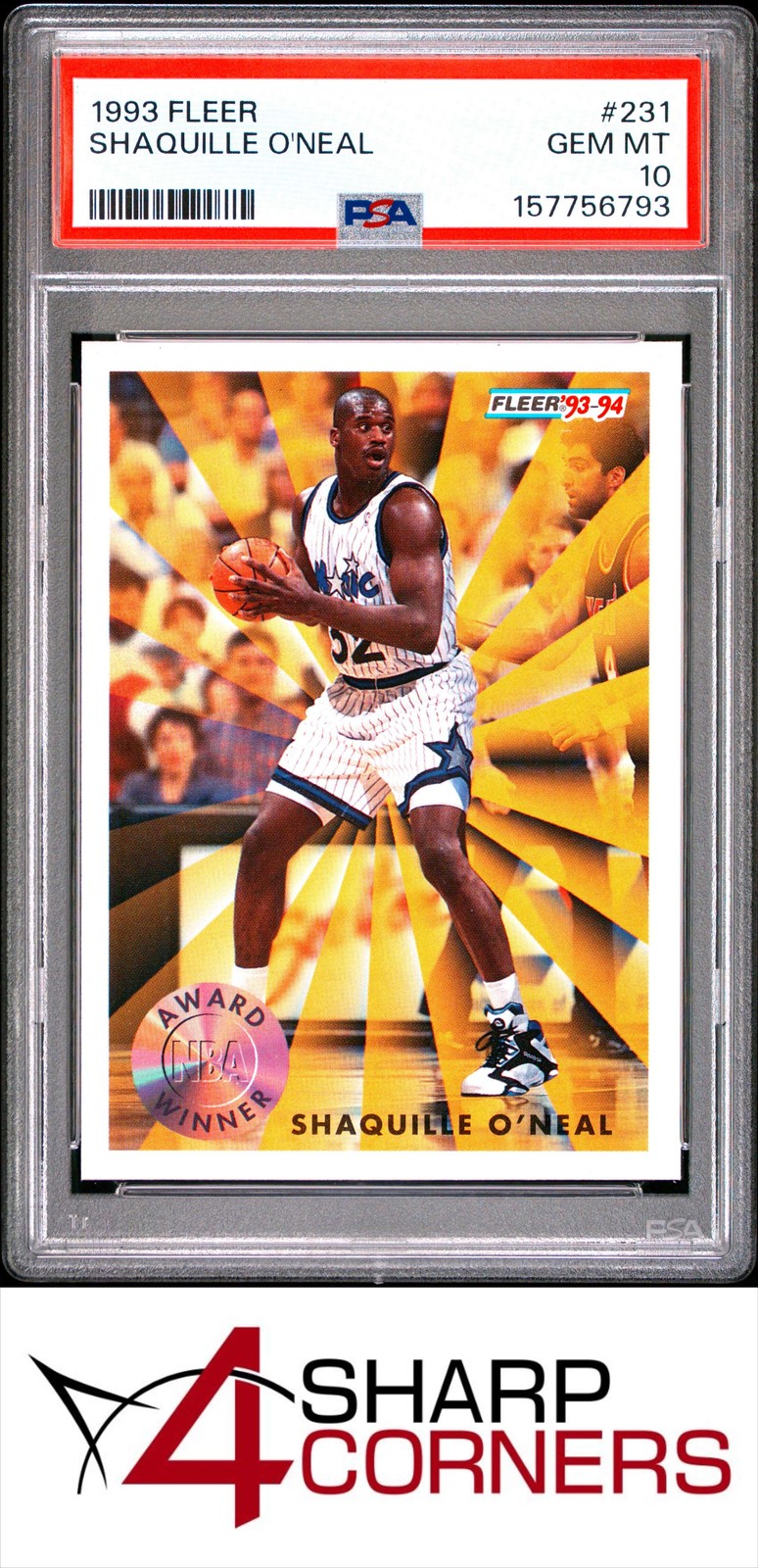 1993 FLEER #231 SHAQUILLE O'NEAL MAGIC HOF PSA 10 view 1
