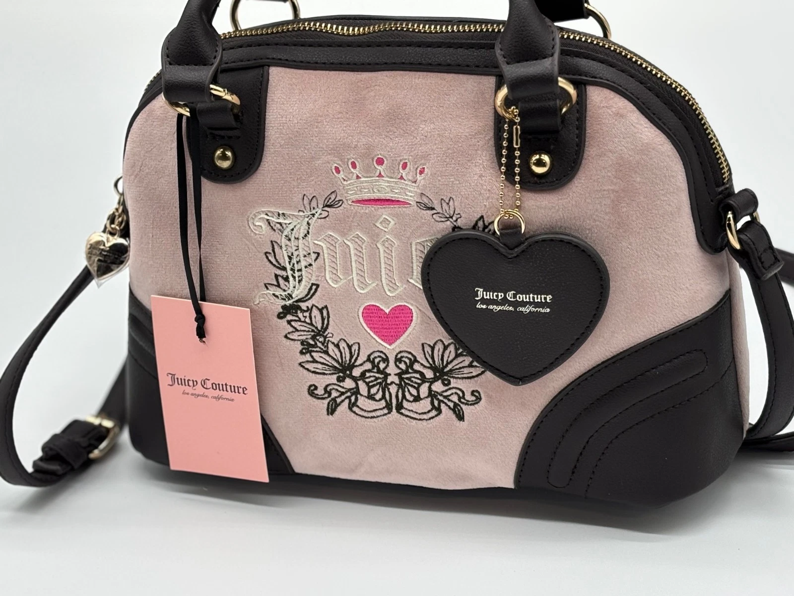 New JUICY COUTURE Satchel Adj Shoulder Strap Pink Diamond Velour Heritage