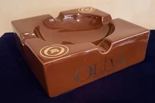 OLIVA FAMILY OF CIGARS 4 Slot Large Heavy Brown Square Ceramic Ashtray 9”x9”x3”