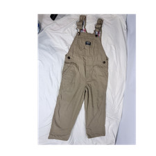 OshKosh B'gosh Boys Khaki Solid Overalls 100 Cotton Button Buckle Size 5T