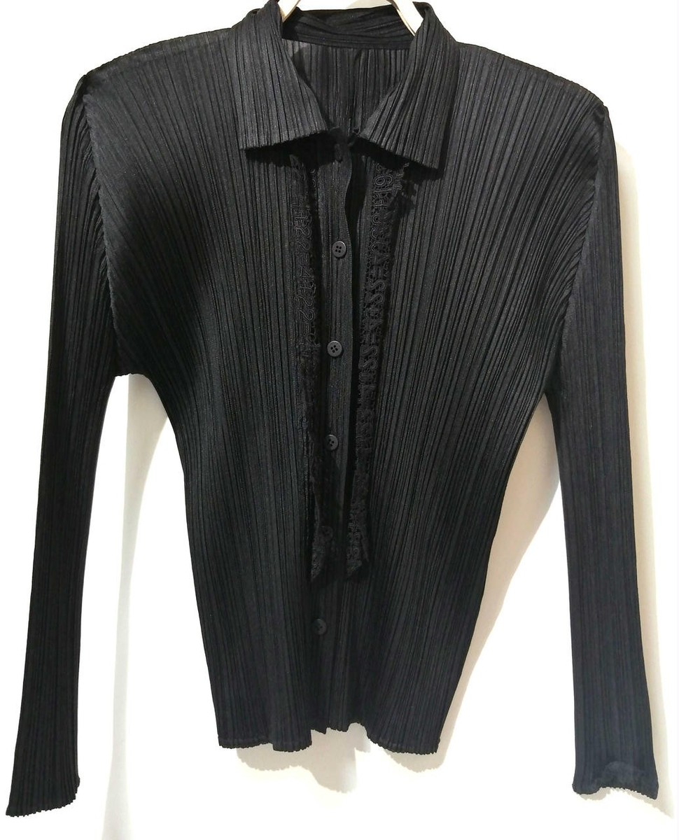 ISSEY MIYAKE PLEATS PLEASE Number Lace Long Sleeve Top Size