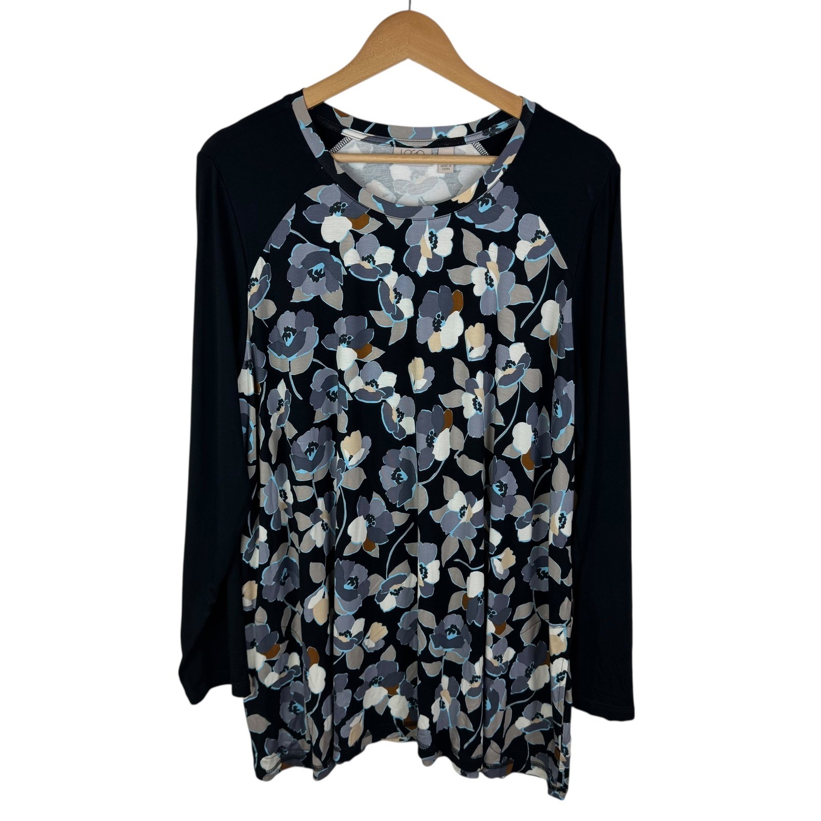 LOGO Lori Goldstein Floral Swing Tunic Top Size XL Soft Stretch Comfy Fall Artsy