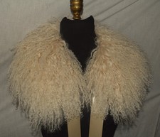 Real Cream Mongolian Tibetan Lamb Fur Club Collar Detachable
