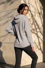 Sundry Light Gray Cotton Blend Hooded Sweatshirt with Pink Seam Detail M