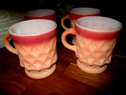 Vintage Fire King Kimberly Mugs Diamond Cut Ombre Orange Set Of 4
