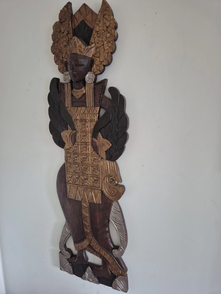 Vintage Balinese Indonesian Hand Carved Wooden Wall Hanging Goddess Sita 100cm - Image 3 of 4