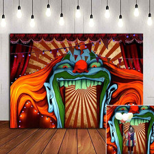 Scary Giant Clown Photography Backdrop Red White Stripe Carnival Photo Backgroun