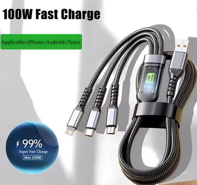 3 in 1 Schnellladekabel 100W 6A USB-C Micro Universal Multiladegerät Kabel 1.2m