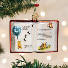 Old World Christmas Winnie-the-Pooh Book Glass Holiday Ornament