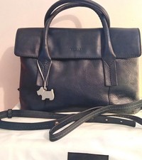 Radley Navy Bag Leather Detachable Strap Dog Tag and Dust Bag