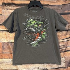 Gildan Dinosaur T-Rex Roar T-Shirt Boys 2XL Gray Graphic Tee Slash Tearing