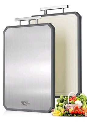 Stainless Steel and Wheat Straw Cutting Board Double Sided Large Size 16 ×11 
