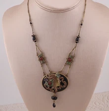 VTG Sweet Romance Flowing Hair Goddess Red Cabochon Black Crystal 18" Necklace