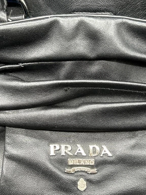 Prada Milano черный наппа кожи собранными в Рюш сумка с короткими ручками Shopper сумка серебряный логотип + сумка для пыли - Изображение 2 из 4