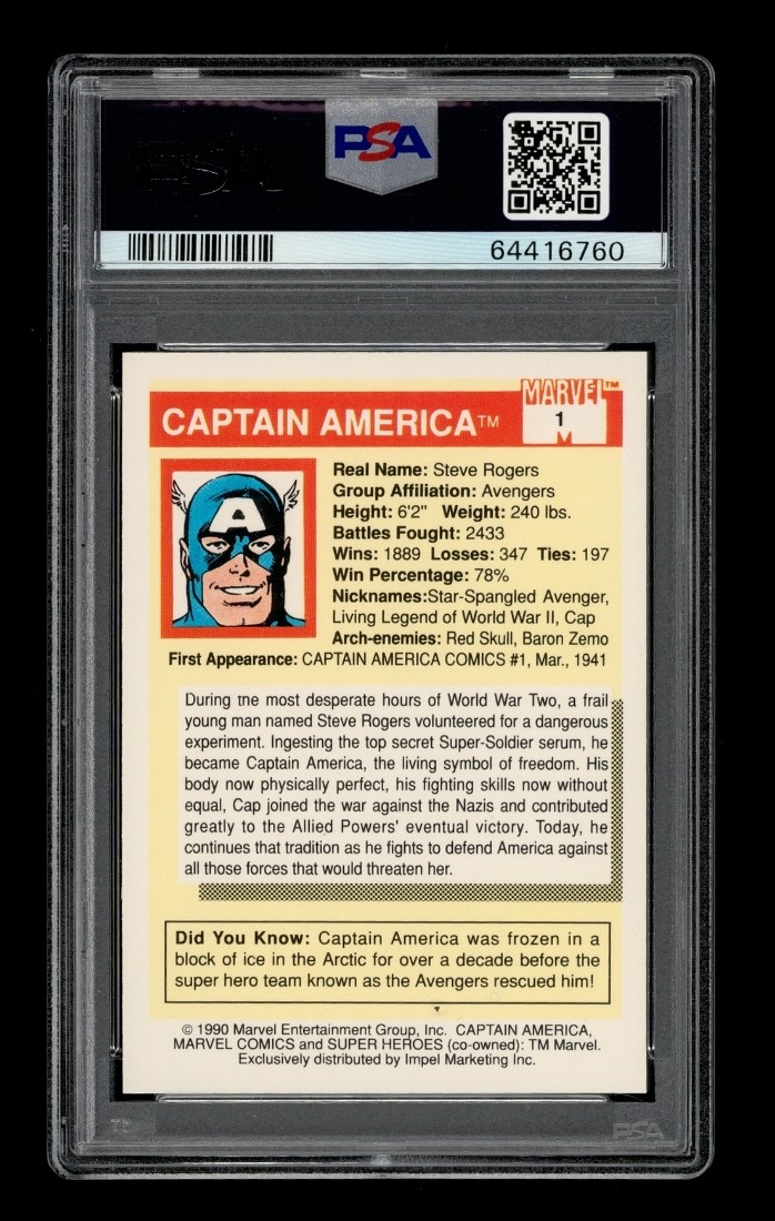 1990 Marvel Universe: # 1 Captain America PSA 10 GEM MINT view 2