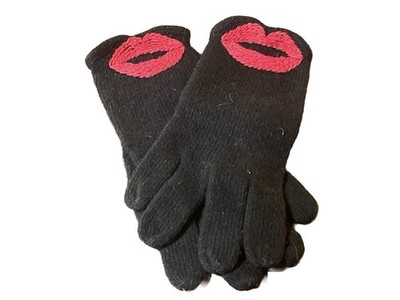 Moschino Lambskin Angora Wool Gloves With Red Lip Design