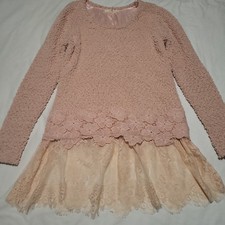 Ryu Pink Crochet Lace Dress S/M Cottagecore Coquette Tiered Vintage Style CUTE!!