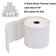 12 Roll 4x6 Direct Thermal Shipping Mailing Postage Labels for Zebra 2844 ZP450
