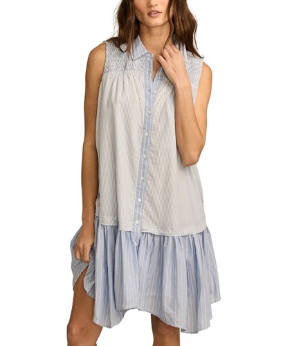 lucky Brand Womens Breezy Cotton Sleeveless Shirt Dress 133380 Blue Stripe L - Picture 2 of 10