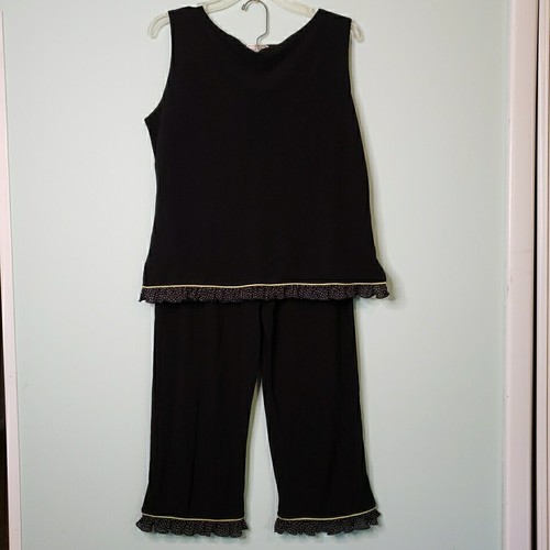 Vtg Ronni Nicole by Ouida SET Black Capri Pants Tank Top Ruffle Dressy Sz Large - Picture 2 of 21