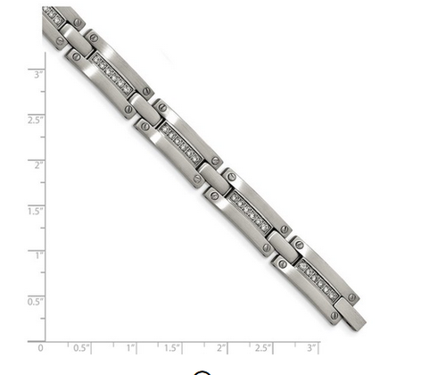 1.00CT Bright Cubic Zirconia With 935 Argentium Silver Men's Link Bracelet - Picture 3 of 6
