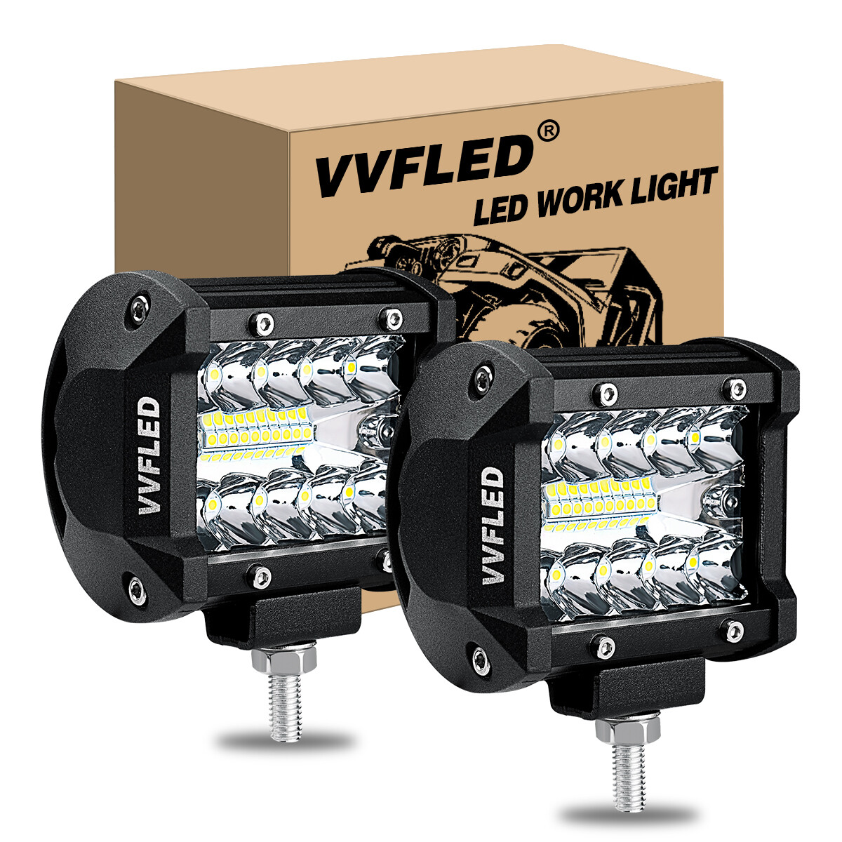 VVFLED 2 Pcs 4'' 120W Combo Beam LED Work Lights for Tractor Truck Jeep SUV 4X4