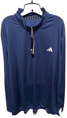 Adidas Mens Blue Train Essentials Lightweight Quarter Zip Pullover Shirt 2XL NWT