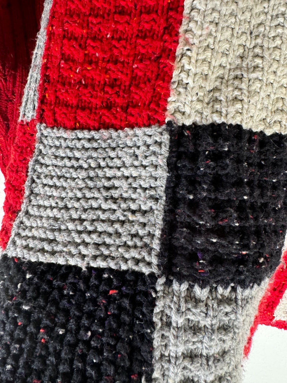 Unique Chunky Knit Checkered Patchwork Winter Chr… - image 2