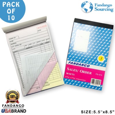 10 Sales Order Book Receipt Book 50 Triplicate Forms Carbonless 5.5''x8.5''  