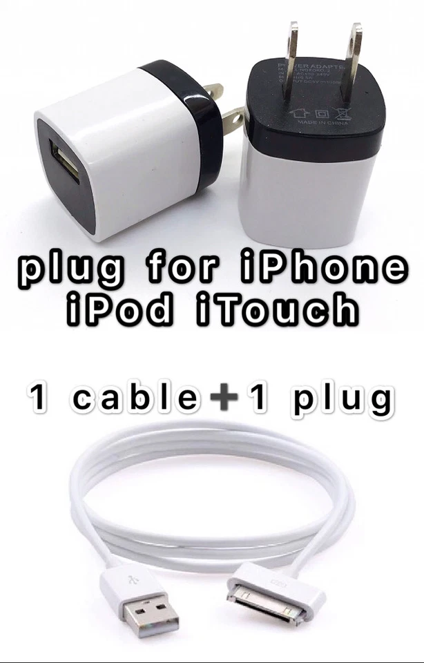 USB Charger Cable +Color Wall Plug Charger for For iPhone 4 4G 4S 3GS iPod Nano - Image 3 of 4