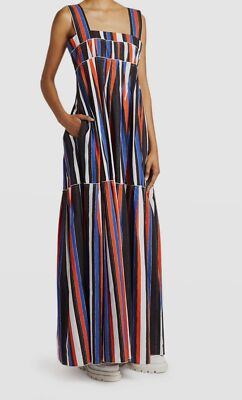 $1360 Plan C Women's Black Striped Sleeveless Long Maxi Dress Size IT 38/ US 2