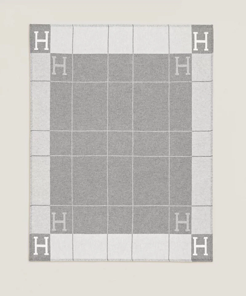 BNEW! 🩶 Hermes Avalon III Throw Blanket Ecru/ Gris Clair Grey Wool Cashmere